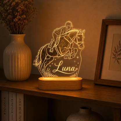 Custom Photo Jump Racing Horse Wooden Led Light | Personalized Horse Photo Wooden Led Light | Gift For Horse Lovers TOM99