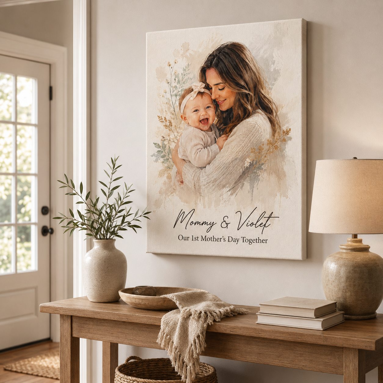 Custom Photo First Mom Canvas Wall Art - Custom Gift For Mom TOM99