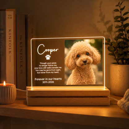 Custom Photo Dog Forever In Our Heart Wooden LED Light | Personalized Dog Photo LED Night Light | Pet Loss Sympathy Gift TOM99