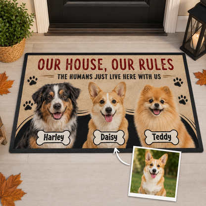 Custom Photo Our House Our Rules Dog Doormat | Photo Pet Doormat | Gift For Dog Lovers