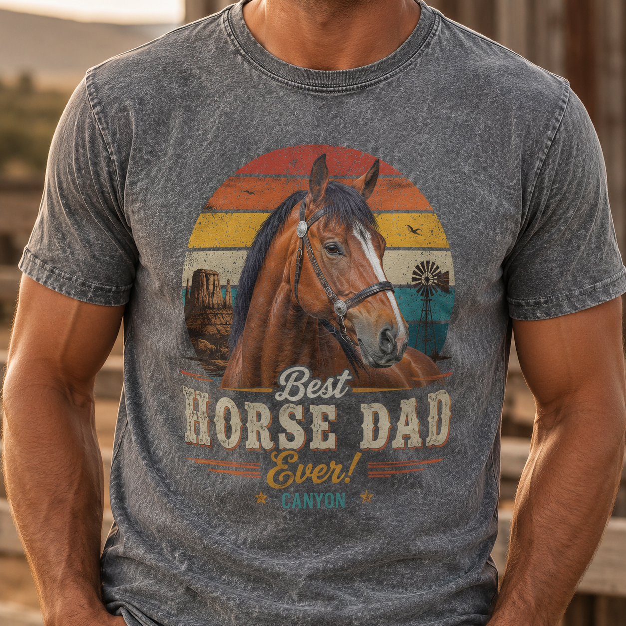 Custom Photo Horse Dad Wash T-Shirt | Personalized Horse Lover Shirt | Gift For Horse Lovers TOM99