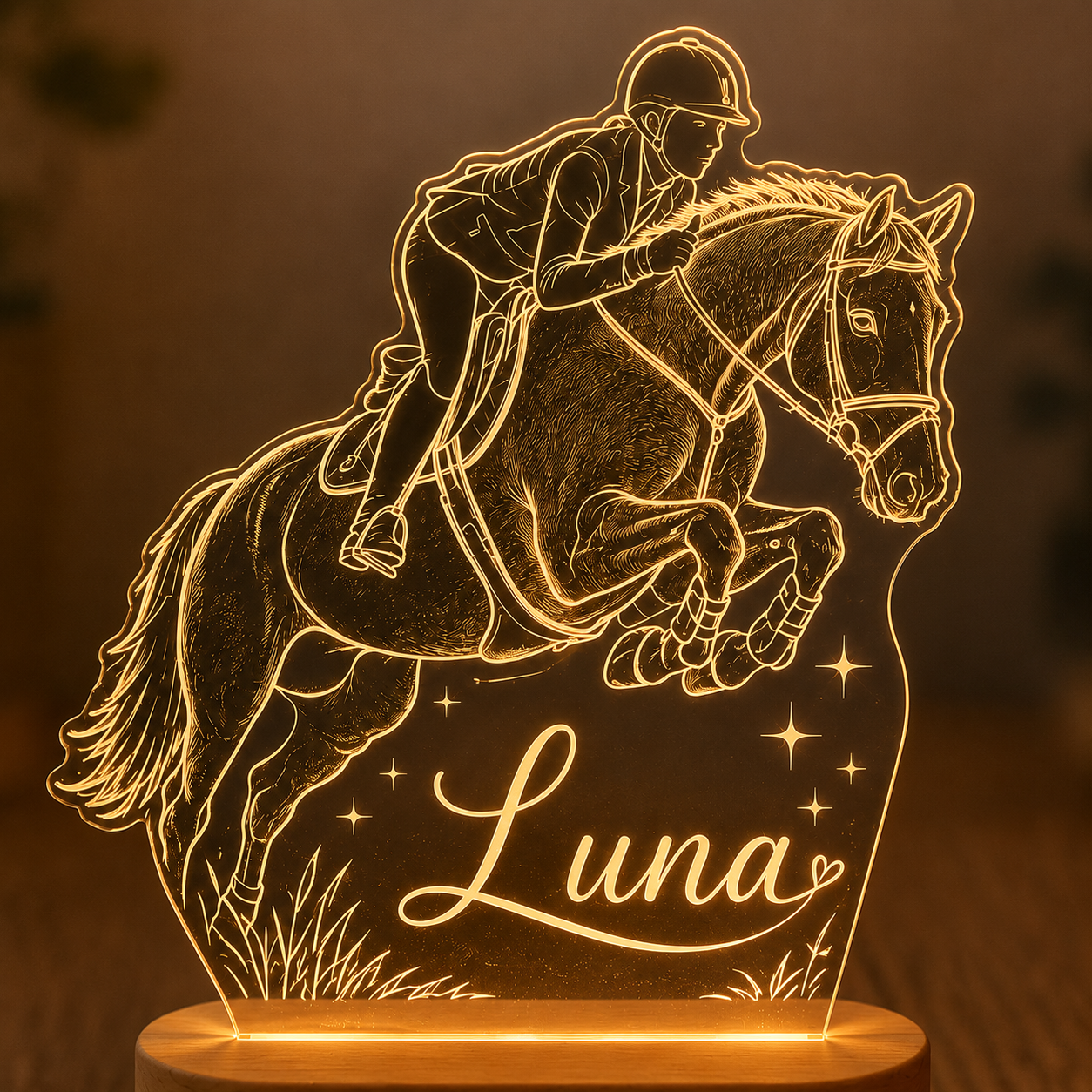 Custom Photo Jump Racing Horse Wooden Led Light | Personalized Horse Photo Wooden Led Light | Gift For Horse Lovers TOM99