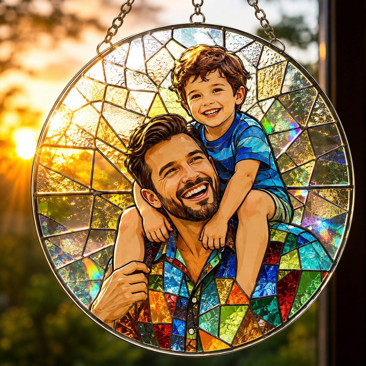 Custom Photo Dad Stained Glass Suncatcher – Personalized Dad Gifts | Gift For Dad TOM99