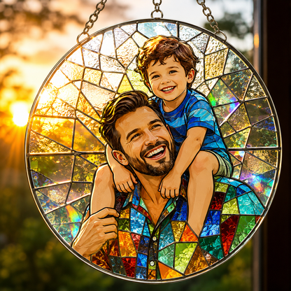 Custom Photo Dad Stained Glass Suncatcher – Personalized Dad Gifts | Gift For Dad TOM99