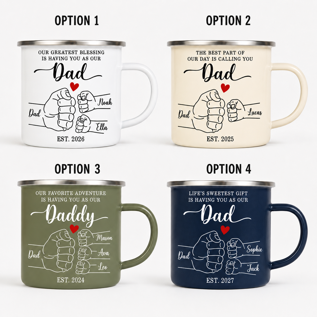 Personalized Dad Bump Camp Mug 12oz, Custom Dad Enamel Cup, Gift For Dad TOM99
