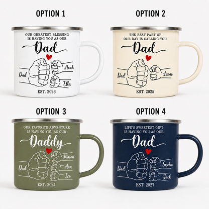 Personalized Dad Bump Camp Mug 12oz, Custom Dad Enamel Cup, Gift For Dad TOM99