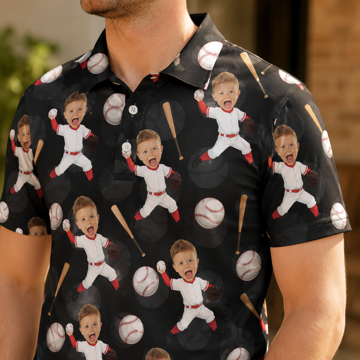 Custom Photo Dad Baseball Polo Shirt, Personalized Polo Shirt For Husband Dad Grandfather TOM99