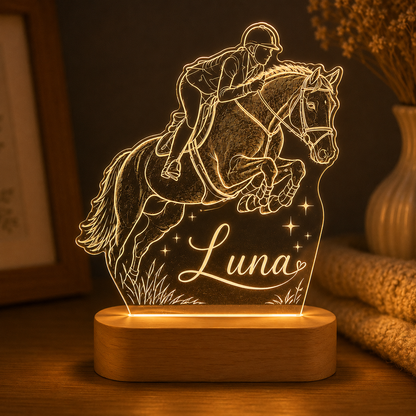 Custom Photo Jump Racing Horse Wooden Led Light | Personalized Horse Photo Wooden Led Light | Gift For Horse Lovers TOM99