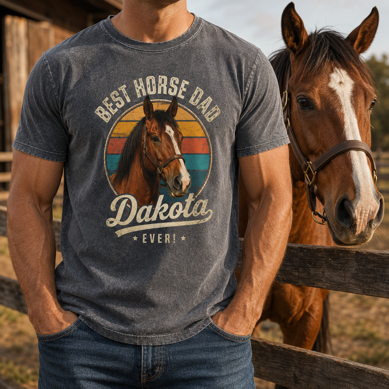 Custom Photo Horse Dad Wash T-Shirt | Personalized Horse Lover Shirt | Gift For Horse Lovers TOM99