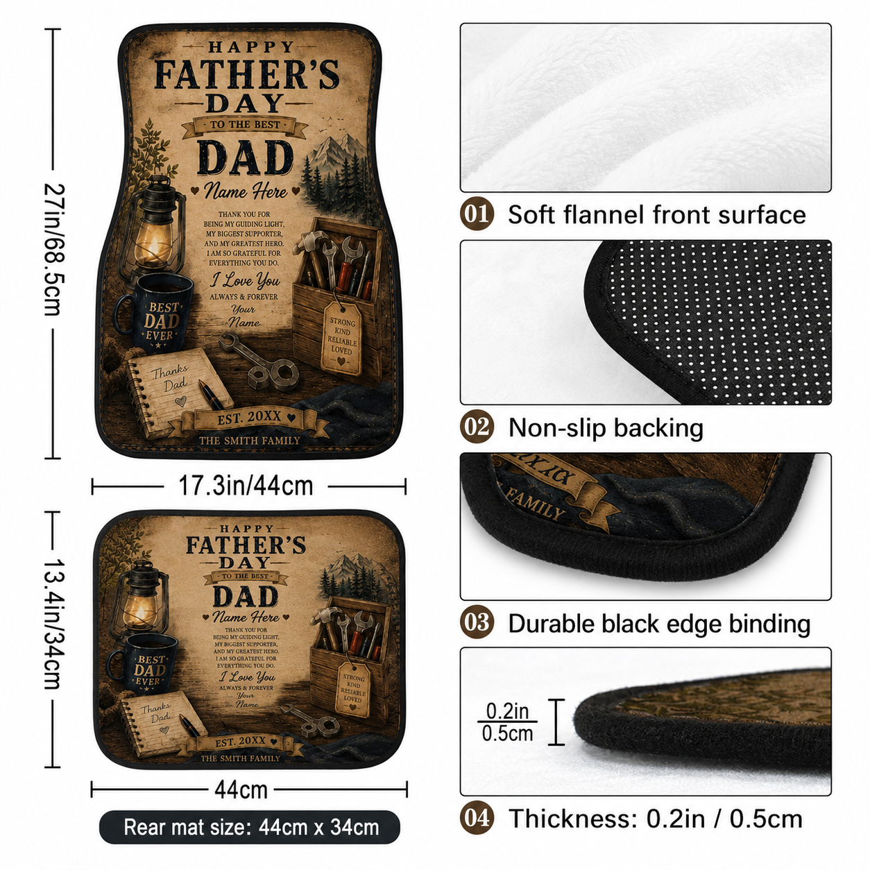 Personalized Dad I Love You Flannel Car Floor Mats, Custom Dad Floor Mats, Gift For Dad TOM99