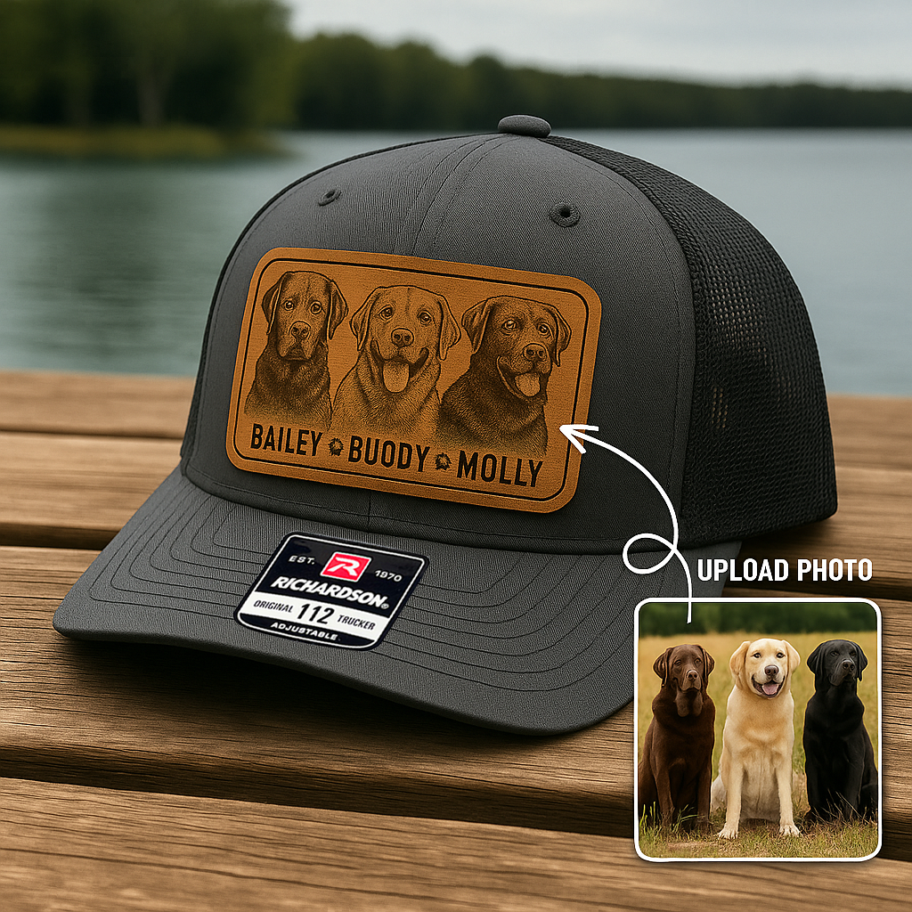 Custom Pet Photo Trucker Hat – Personalized Leather Patch Hat – Dogs Dad Gift – Custom Pet Memorial Hat - Dog Engraved Hat NGOC99A6