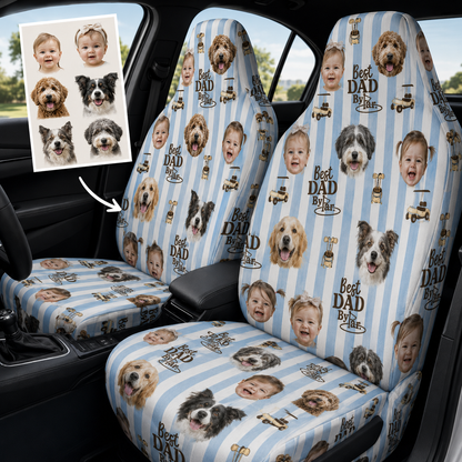 Personalized Dog Dad Portrait Car Seat Cover, Custom Dad Seat Protector, Gift For Dad TOM99