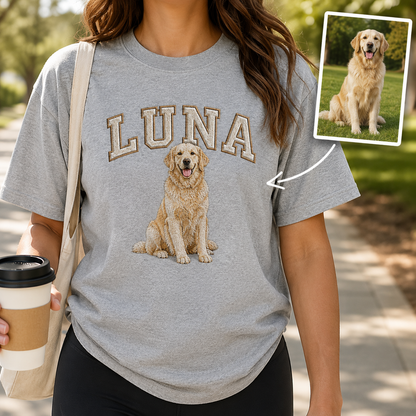 Personalized Photo Dog Embroidered Unisex Tee, Custom Pet Face Shirt, Dog Lover Gift THUC99
