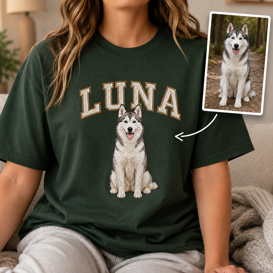 Personalized Photo Dog Embroidered Unisex Tee, Custom Pet Face Shirt, Dog Lover Gift THUC99