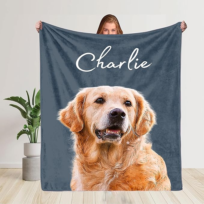 Custom Dog Portrait Photo Watercolor Blanket
