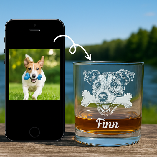 Custom Pet Portrait Whiskey Glass, Engraved Dog Portrait Gift, Pet Photo on Glass, Gift For Dog Lover TNNGL40