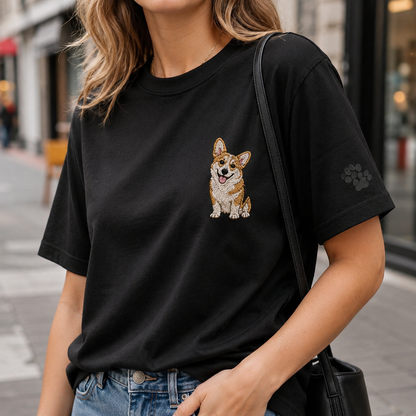 Custom Dog Mom Embroidered T-Shirt, Personalized Pet Portrait Tee, Dog Photo Shirt THUC99