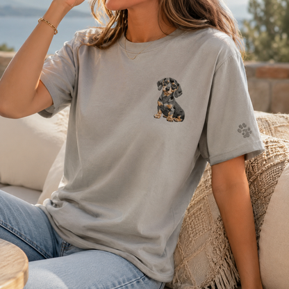 Custom Dog Mom Embroidered T-Shirt, Personalized Pet Portrait Tee, Dog Photo Shirt THUC99