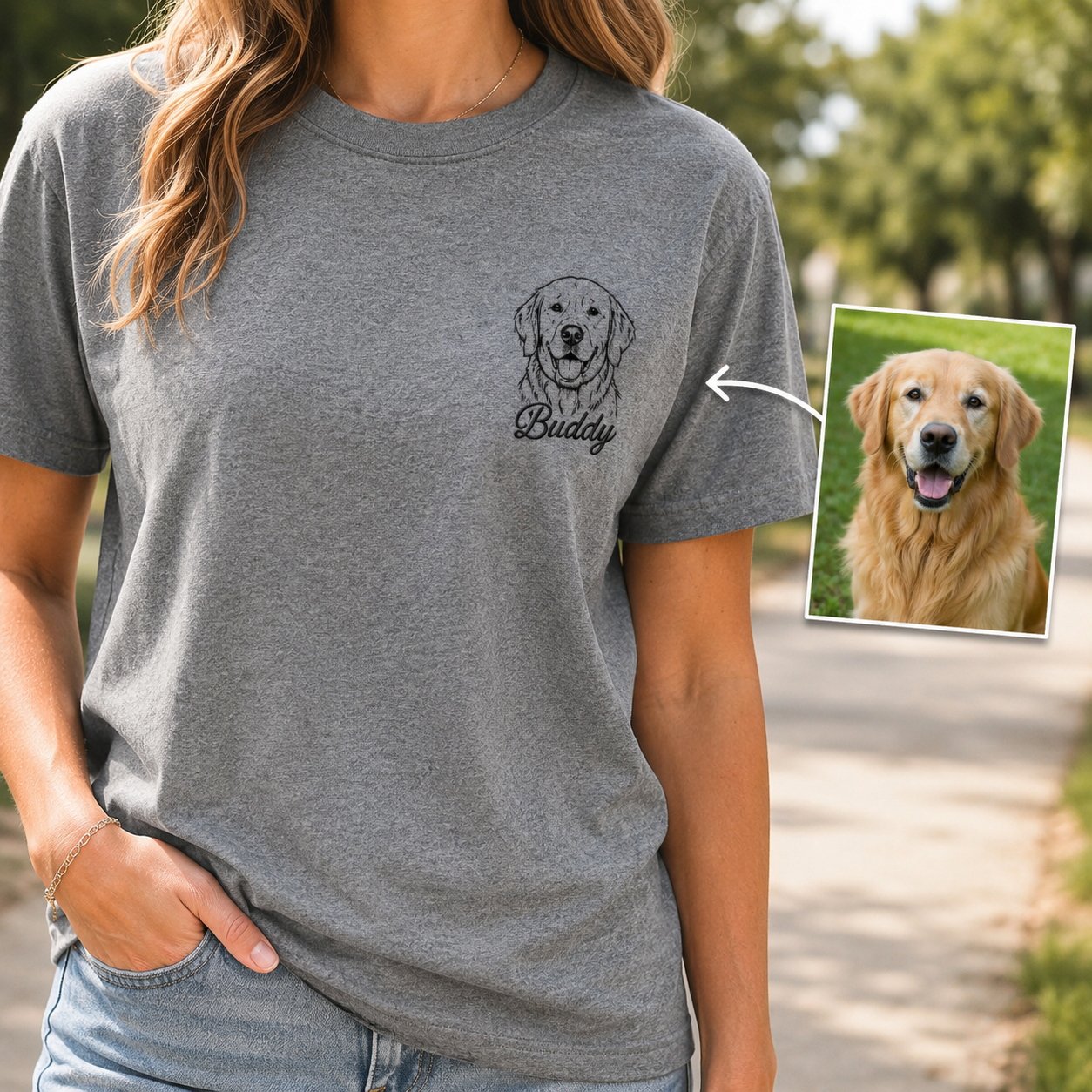 Custom Pet Portrait Embroidery Shirt, Personalized Dog Photo T-Shirt, Pet Owner Gift THUC99