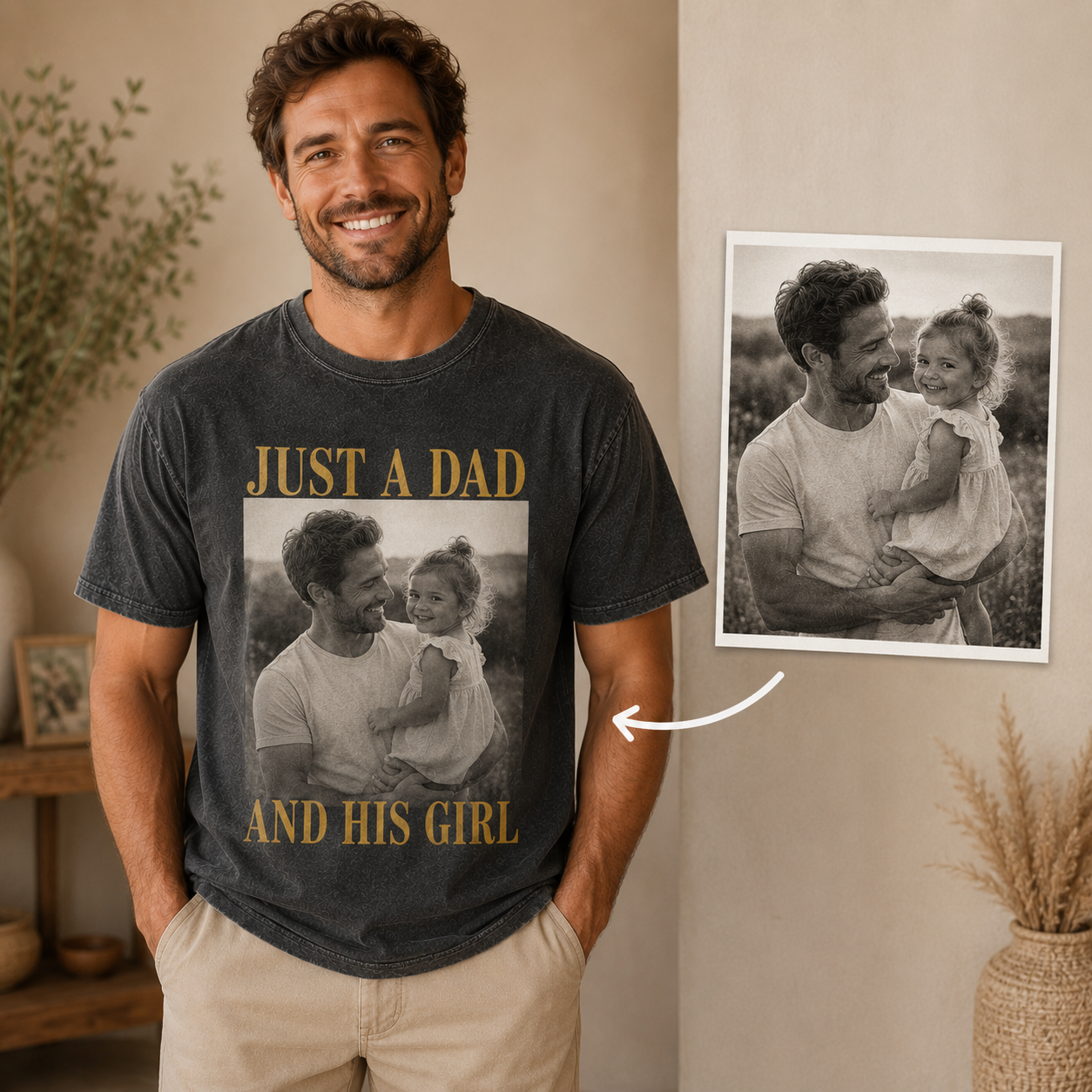 Custom Photo Just A Dad Wash T-Shirt, Personalized Dad Gifts | Gift For Dad TOM99