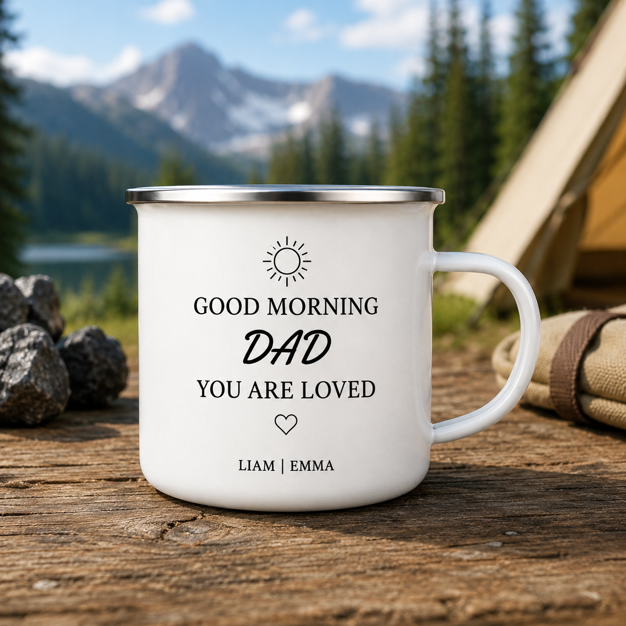 Personalized Dad Camp Mug 12oz, Custom Dad Enamel Cup, Gift For Dad TOM99