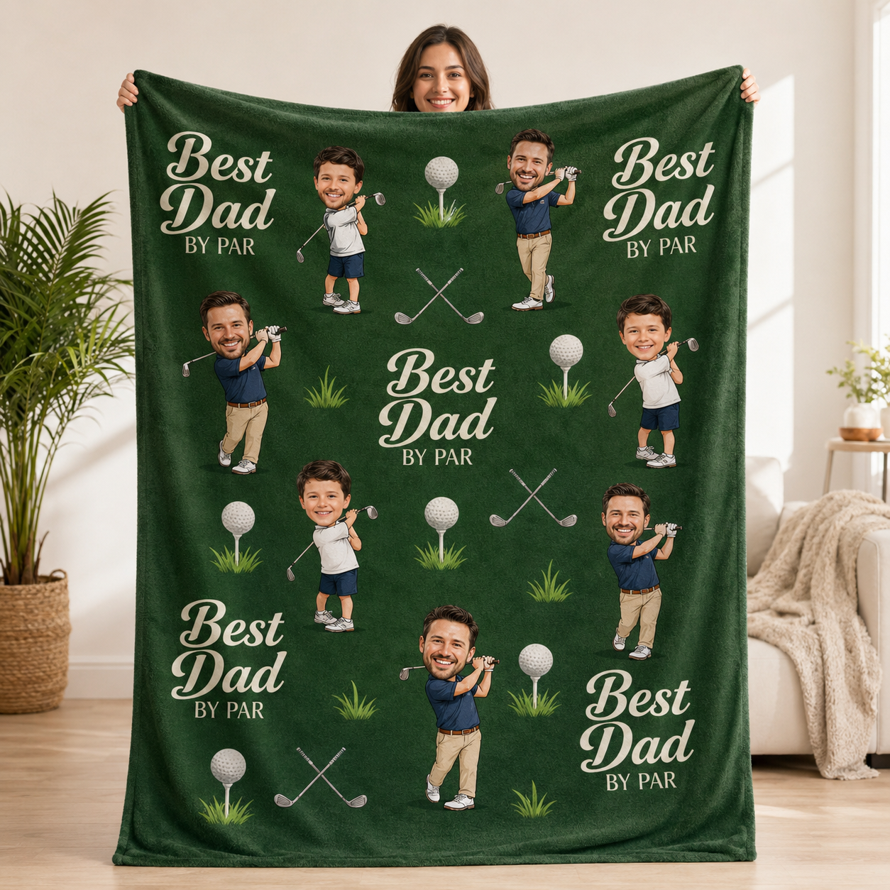 Custom Dad Golf Photo Blanket, Personalized Dad Gifts | Gift For Dad TOM99