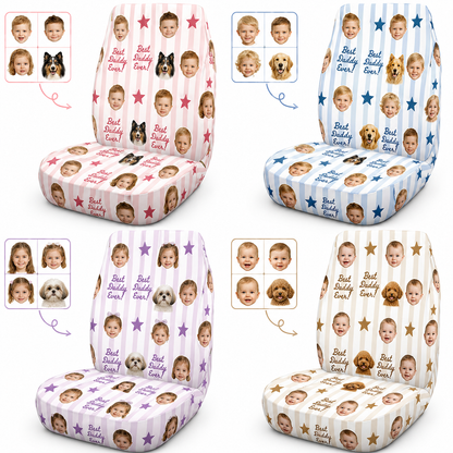 Personalized Dad Portrait Car Seat Cover, Custom Dad Seat Protector, Gift For Dad TOM99