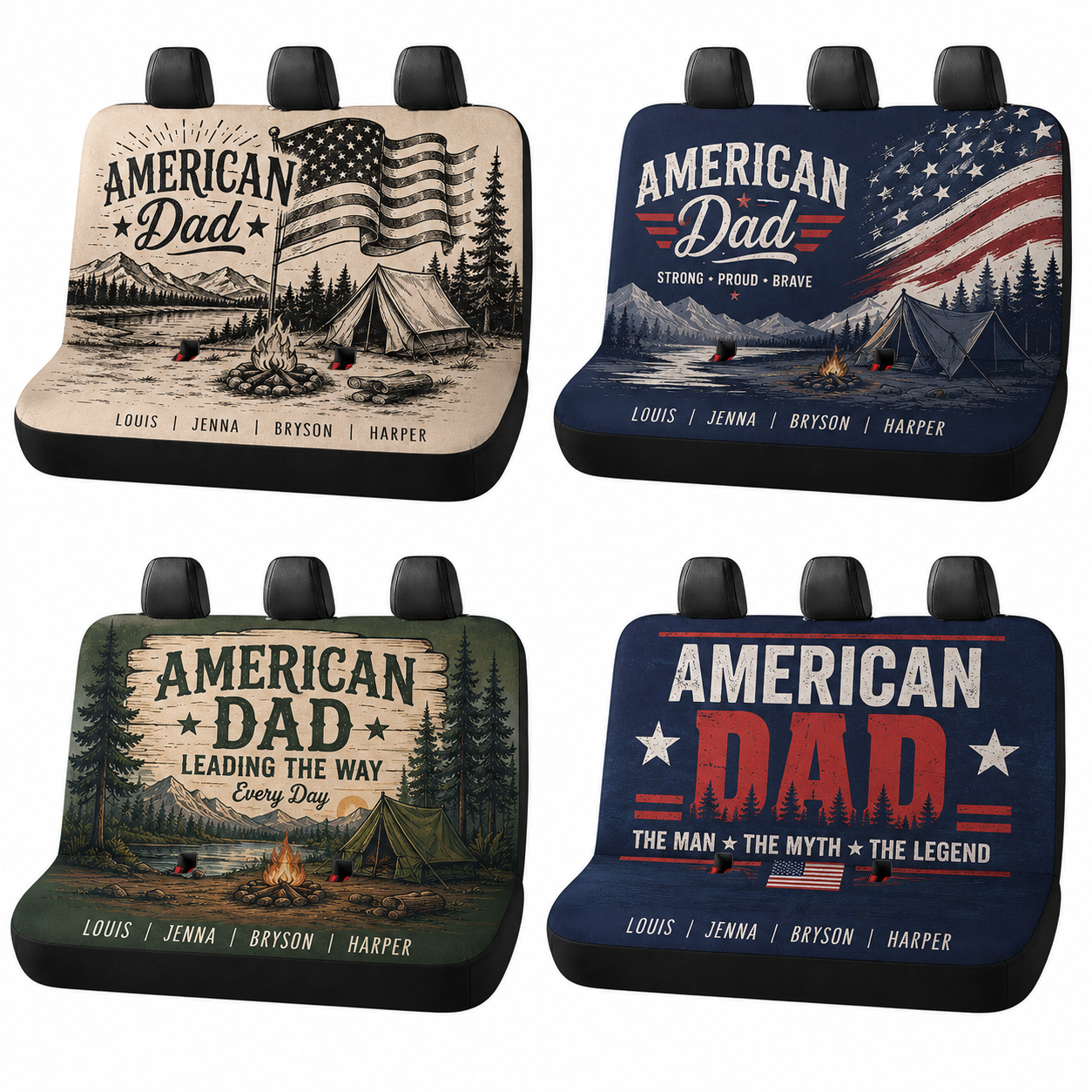 Personalized American Dad Car Rear Seat Cover, Custom Back Seat Protector For Dad, Gift For Dad TOM99