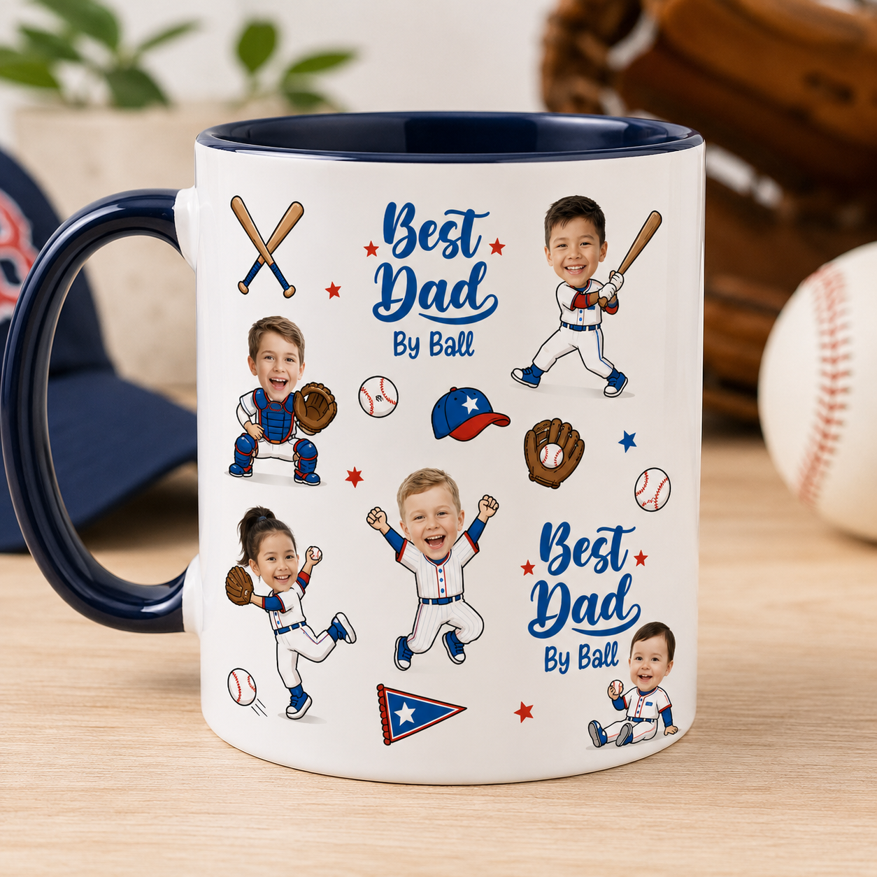 Custom Photo Best Dad By Ball Mug, Personalized Mug Mug For Husband Dad Grandfather TOM99