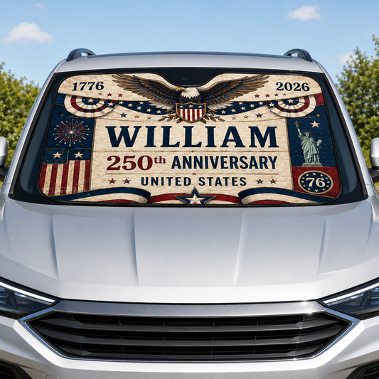Personalized US Dad Windshield Sun Shade, Custom Car Sun Shade for Dad, Gift For Dad TOM99