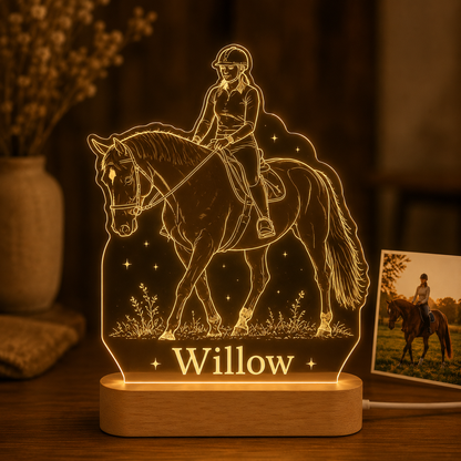 Custom Photo Ride Horse Wooden Led Light | Personalized Horse Photo Wooden Led Light | Gift For Horse Lovers TOM99
