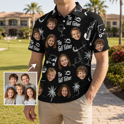 Custom Photo Girl Father Dad Polo Shirt, Personalized Polo Shirt For Husband Dad Grandfather