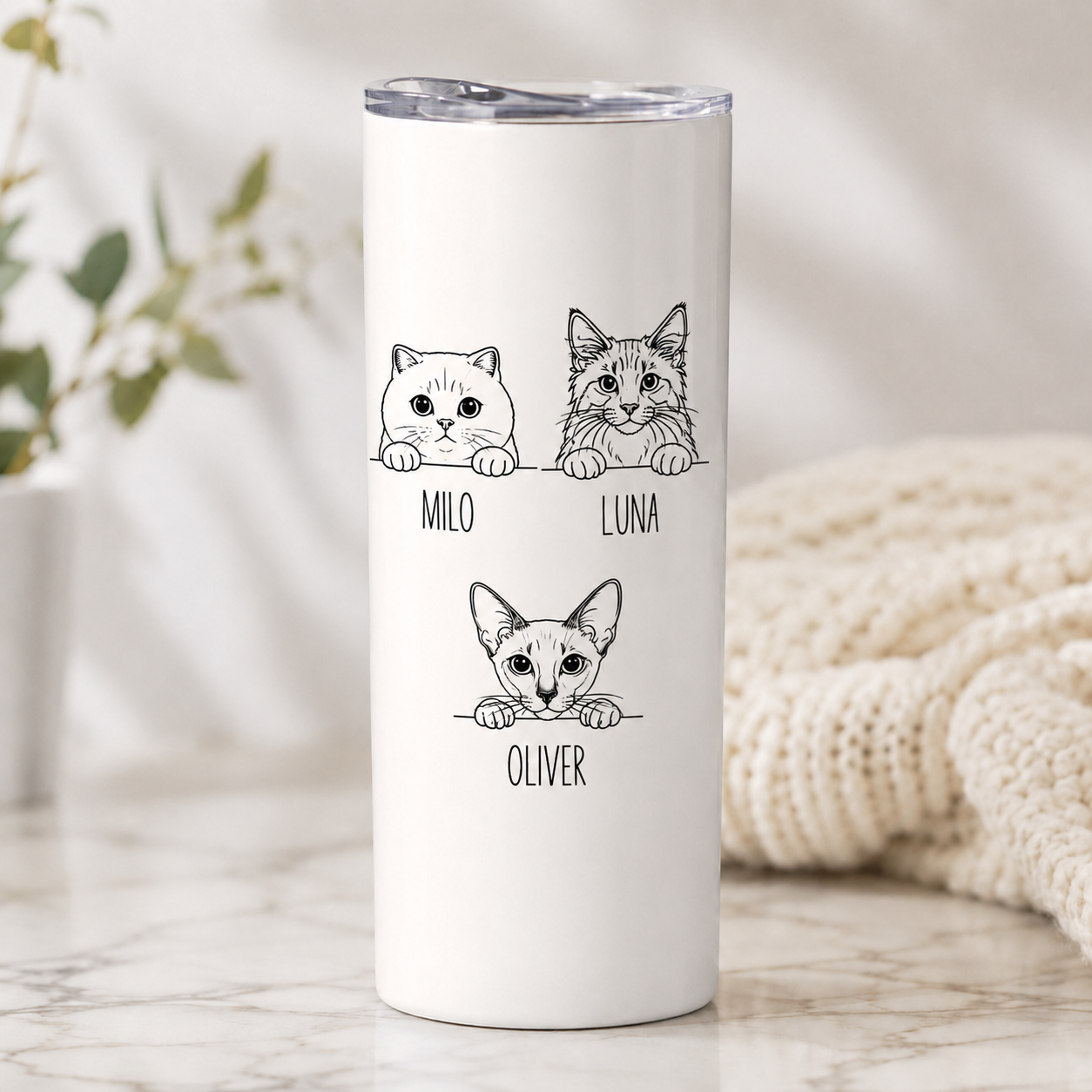 Personalized Photo My Pretty Cats 20oz Skinny Tumbler – Custom Cat Photo Skinny Tumbler For Woman and Cat Owners TOM99
