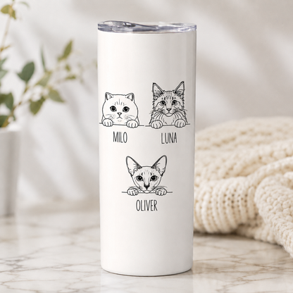 Personalized Photo My Pretty Cats 20oz Skinny Tumbler – Custom Cat Photo Skinny Tumbler For Woman and Cat Owners TOM99