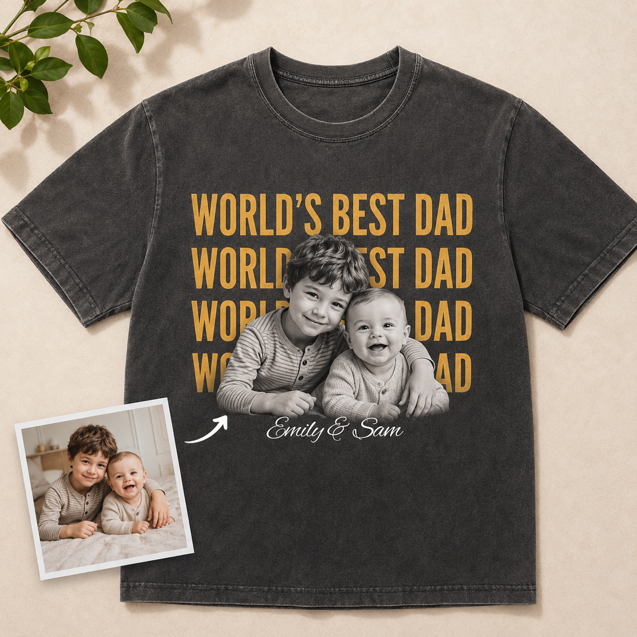 Custom World's Best Dad Photo Wash T-Shirt, Personalized Dad Gifts | Gift For Dad TOM99