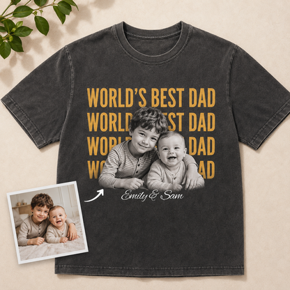 Custom World's Best Dad Photo Wash T-Shirt, Personalized Dad Gifts | Gift For Dad TOM99