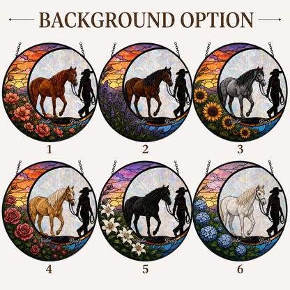 Custom Photo Horse Memories Stained Glass Suncatcher – Personalized Horse Lover Gifts | Gift For Horse Lover TOM99