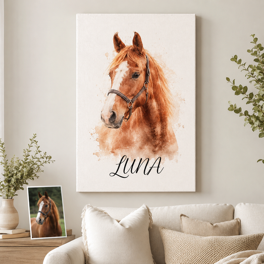 Custom Photo Water Color Horse Wall Art Canvas | Personalized Horse Photo Canvas | Gift For Horse Lovers TOM99