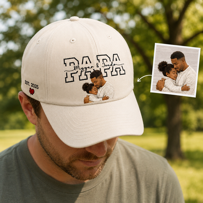 Custom Photo Papa Embroidered Hat, Personalized Cap, Custom Portrait Dad Hat, Father’s Day Gift TOM99