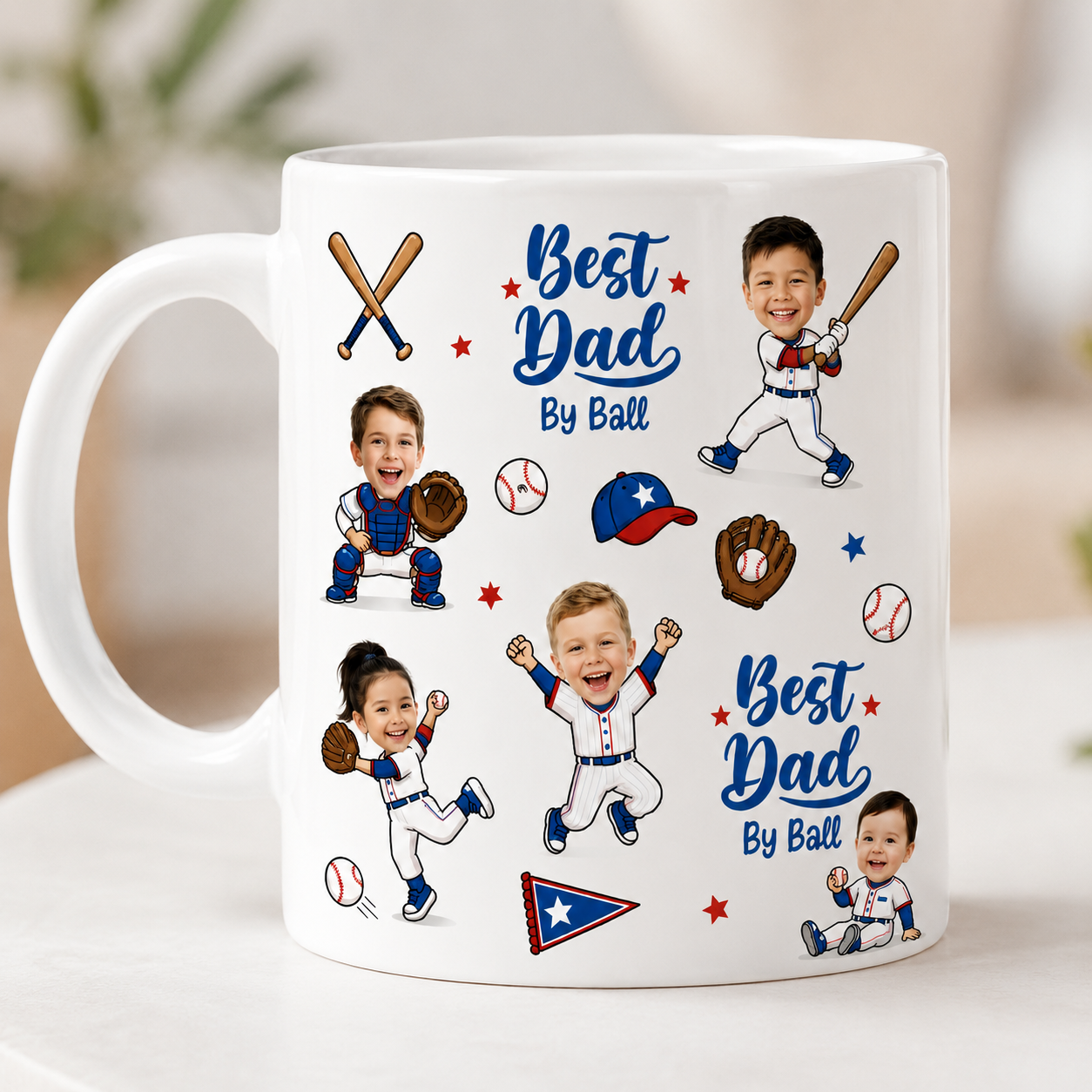 Custom Photo Best Dad By Ball Mug, Personalized Mug Mug For Husband Dad Grandfather TOM99