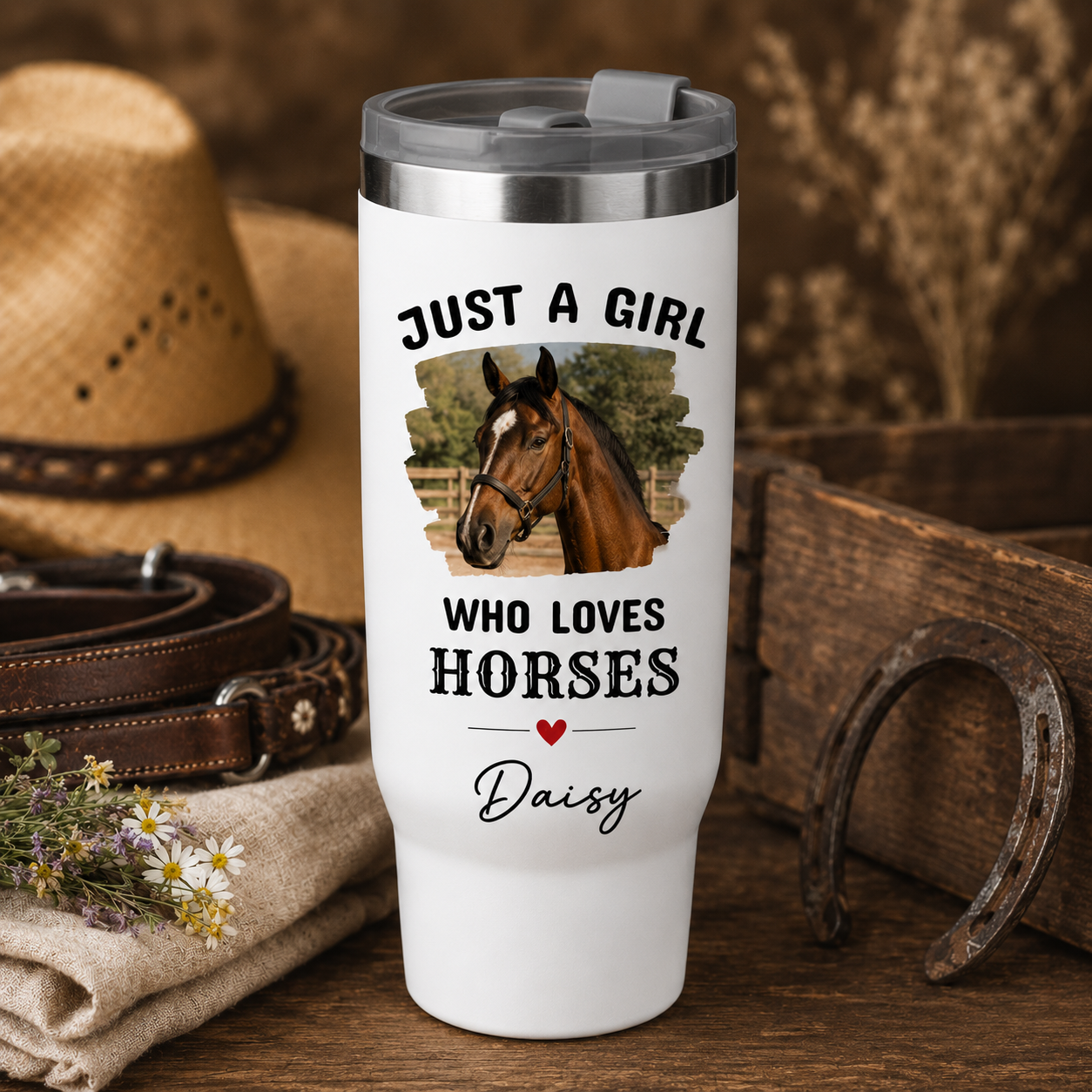 Custom Photo Just A Girl Horse 30oz Tumbler | Gift For Horse Lovers | Pet Lover Gifts TOM99