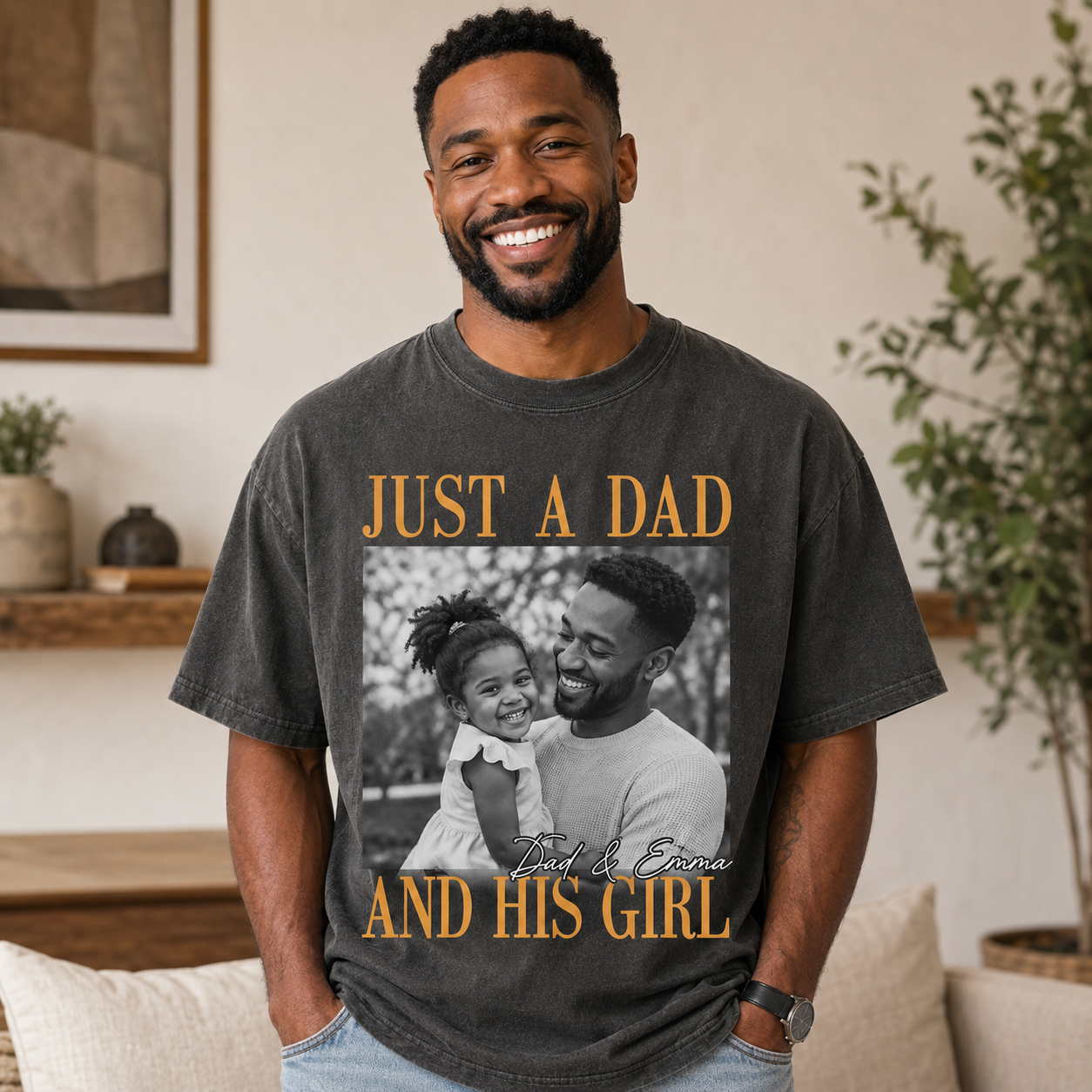 Custom Photo Just A Dad Wash T-Shirt, Personalized Dad Gifts | Gift For Dad TOM99