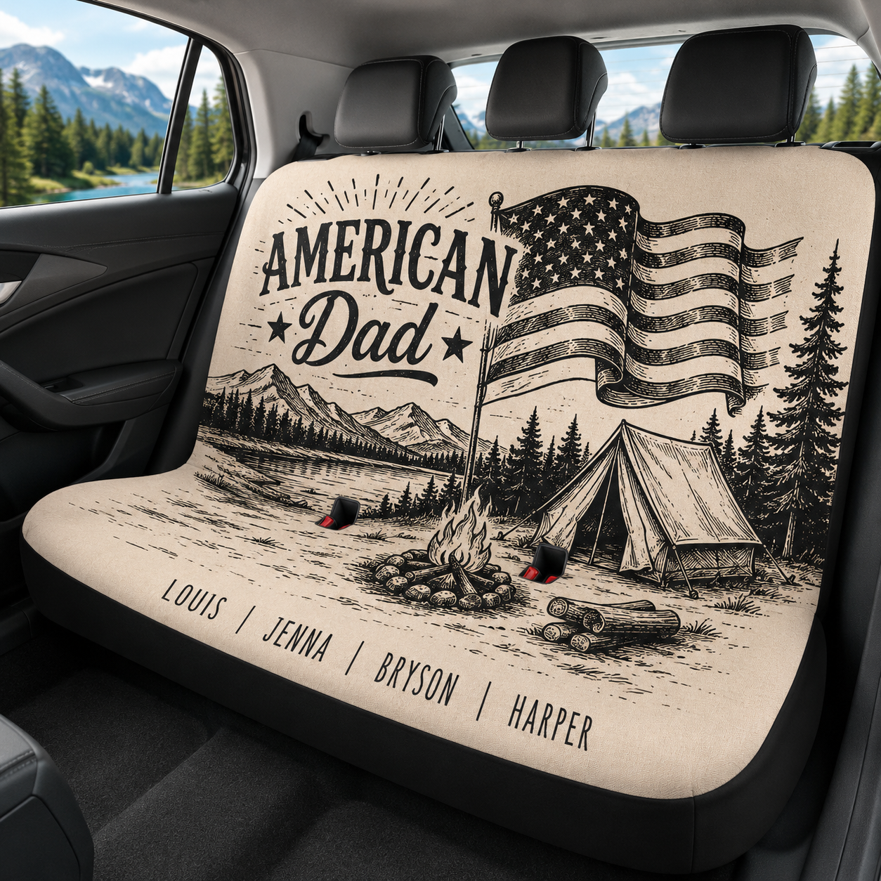 Personalized American Dad Car Rear Seat Cover, Custom Back Seat Protector For Dad, Gift For Dad TOM99