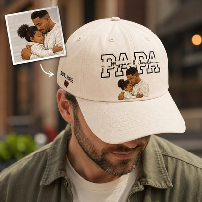 Custom Photo Papa Embroidered Hat, Personalized Cap, Custom Portrait Dad Hat, Father’s Day Gift TOM99