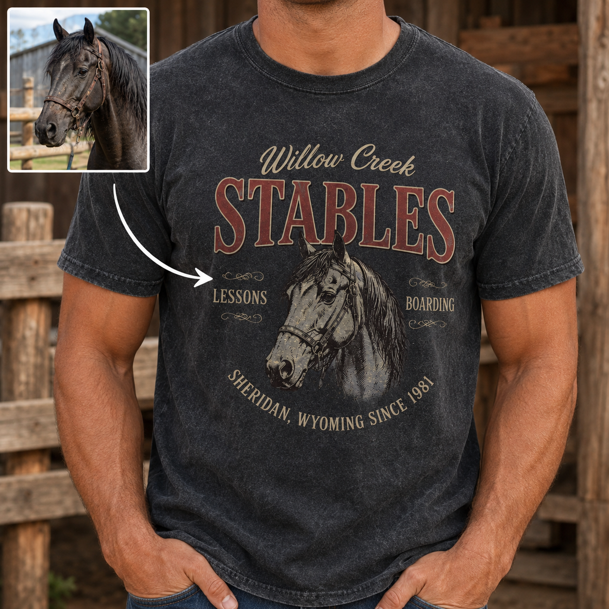 Custom Photo Stables Horse Wash T-Shirt | Personalized Horse Lover Shirt | Gift For Horse Lovers TOM99