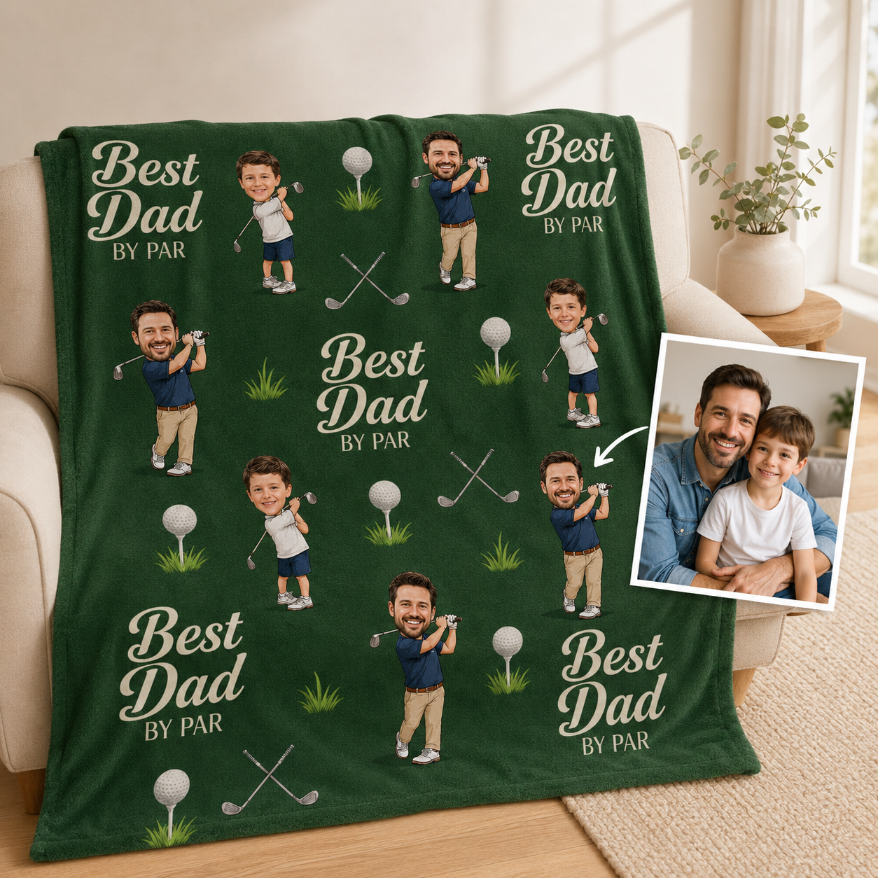 Custom Dad Golf Photo Blanket, Personalized Dad Gifts | Gift For Dad TOM99
