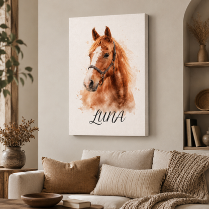 Custom Photo Water Color Horse Wall Art Canvas | Personalized Horse Photo Canvas | Gift For Horse Lovers TOM99