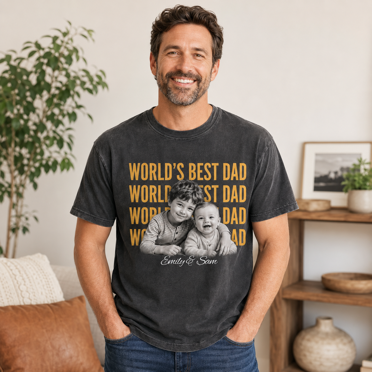 Custom World's Best Dad Photo Wash T-Shirt, Personalized Dad Gifts | Gift For Dad TOM99