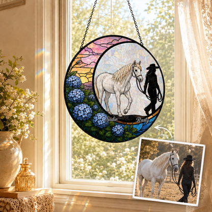 Custom Photo Horse Memories Stained Glass Suncatcher – Personalized Horse Lover Gifts | Gift For Horse Lover TOM99
