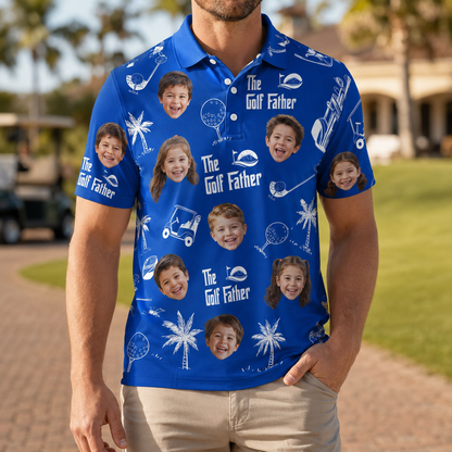 Custom Photo Girl Father Dad Polo Shirt, Personalized Polo Shirt For Husband Dad Grandfather